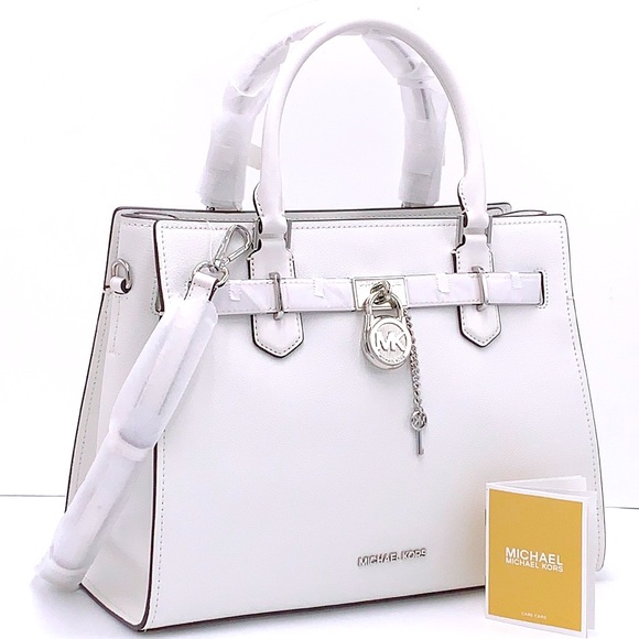 Michael Kors Hamilton Medium Leather Satchel Optic White NWT - Picture 1 of 16